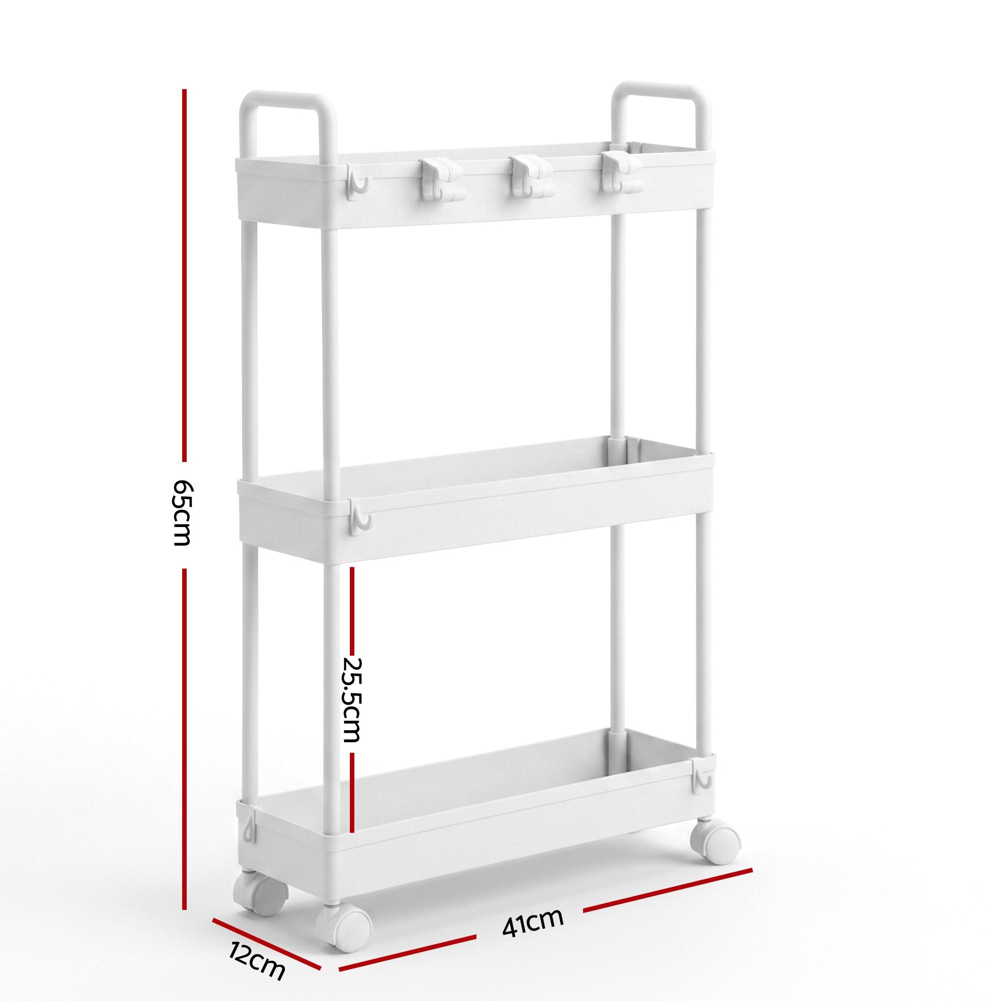 Artiss 3 Tier Slim Storage Trolley Narrow Utility Organiser Rack White