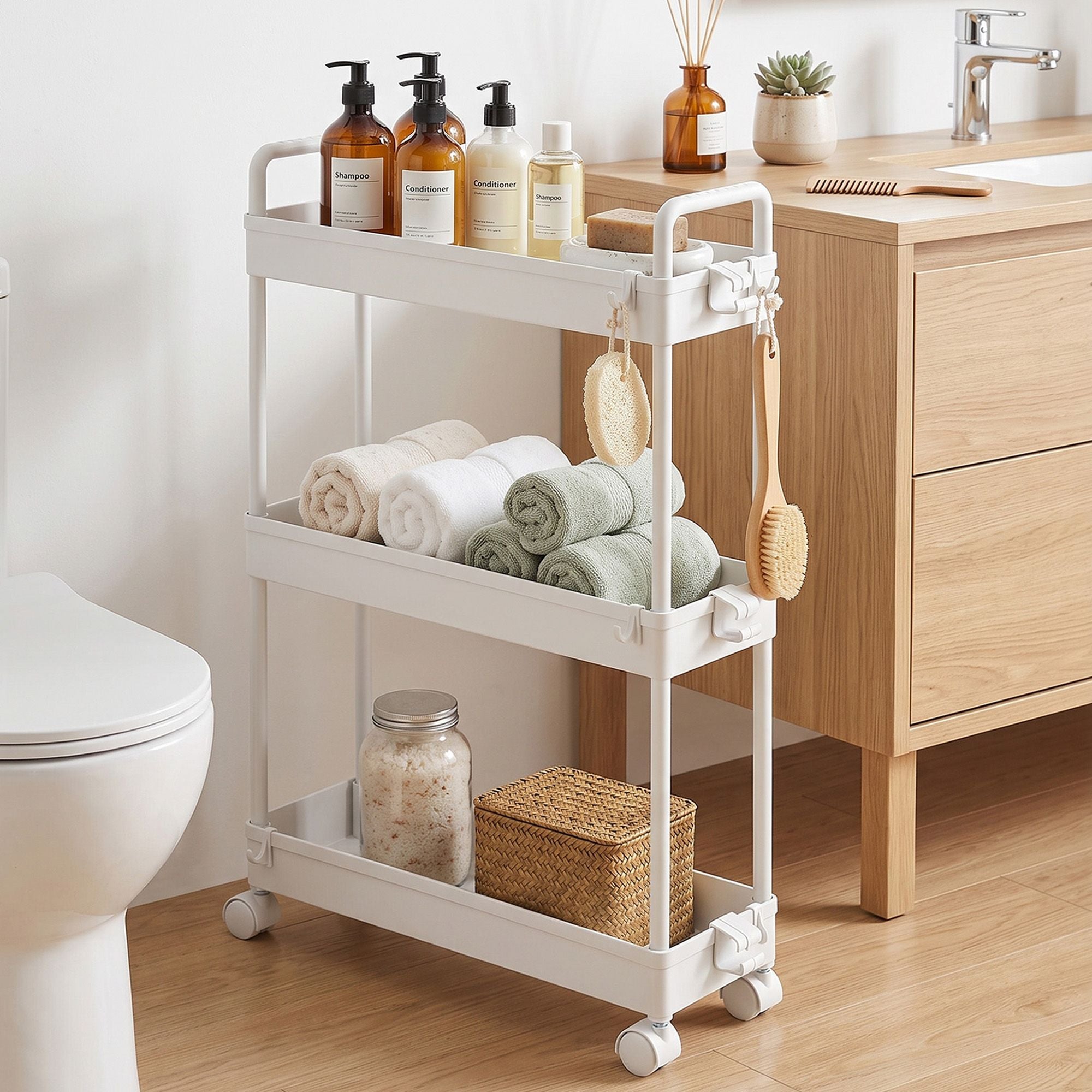Artiss 3 Tier Slim Storage Trolley Narrow Utility Organiser Rack White