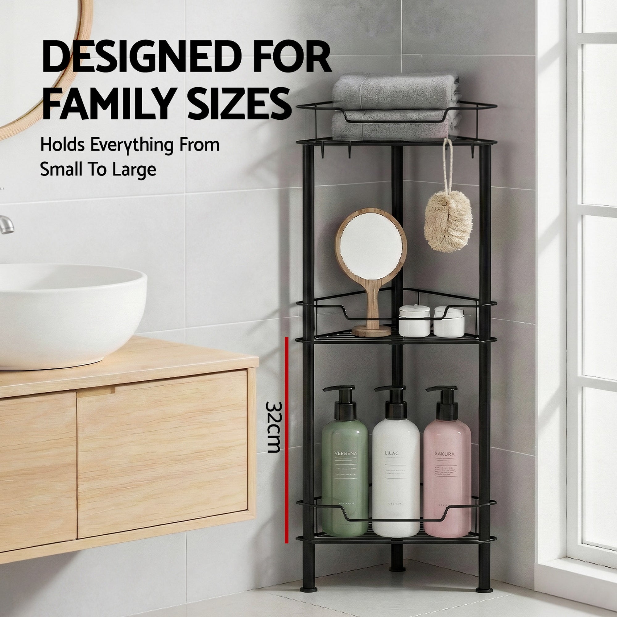 Artiss 4 Tier Floor Standing Corner Shower Caddy Bathroom Organizer Black