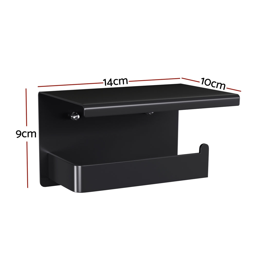 Cefito Black Toilet Paper Holder with Storage Shelf Stainless Steel