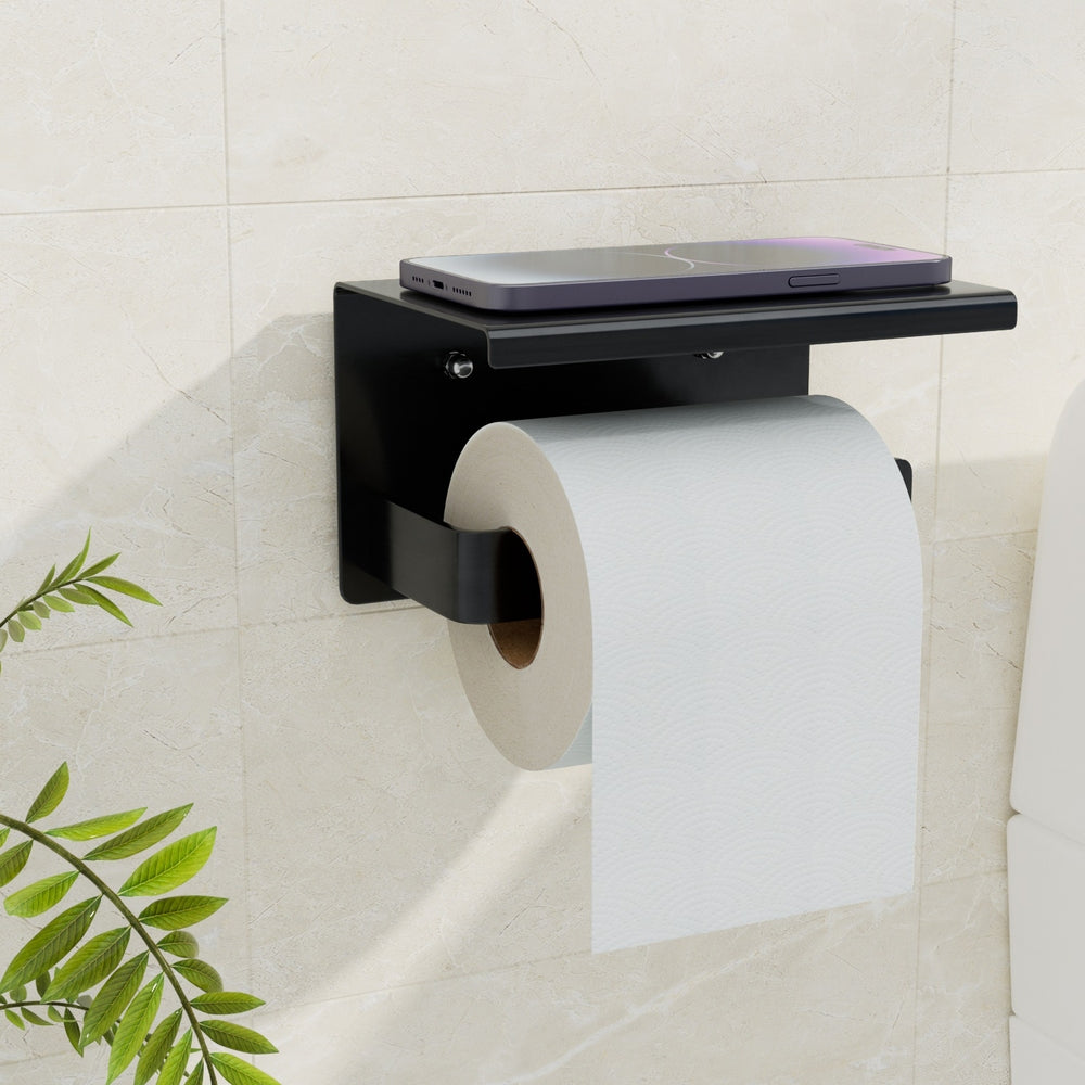Cefito Black Toilet Paper Holder with Storage Shelf Stainless Steel