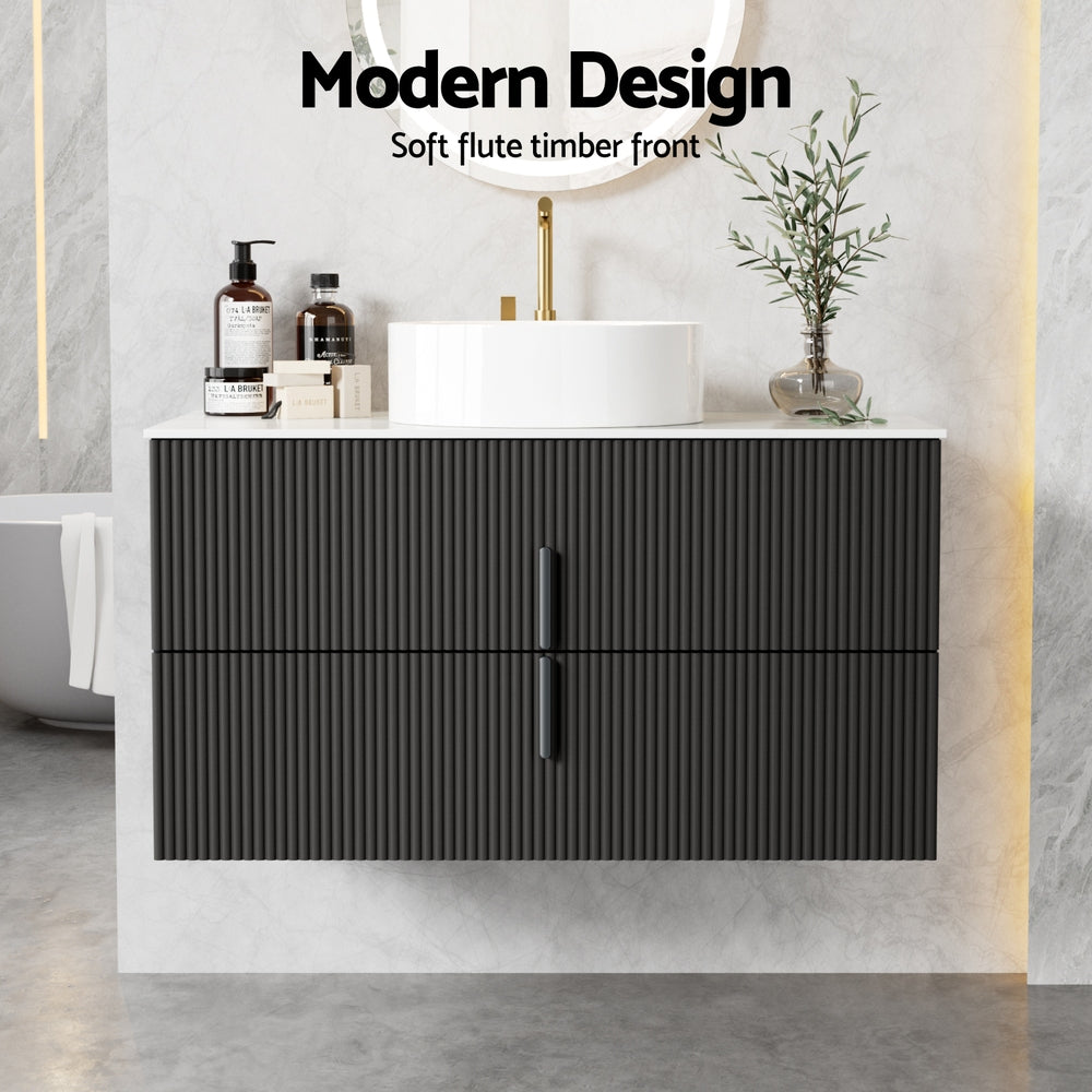 Cefito 900mm Bathroom Vanity Wall-Hung Black Timber