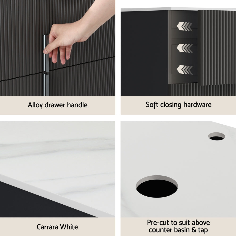Cefito Vanity Unit 900mm Bathroom Cabinet Wall Hung Black Timber Front