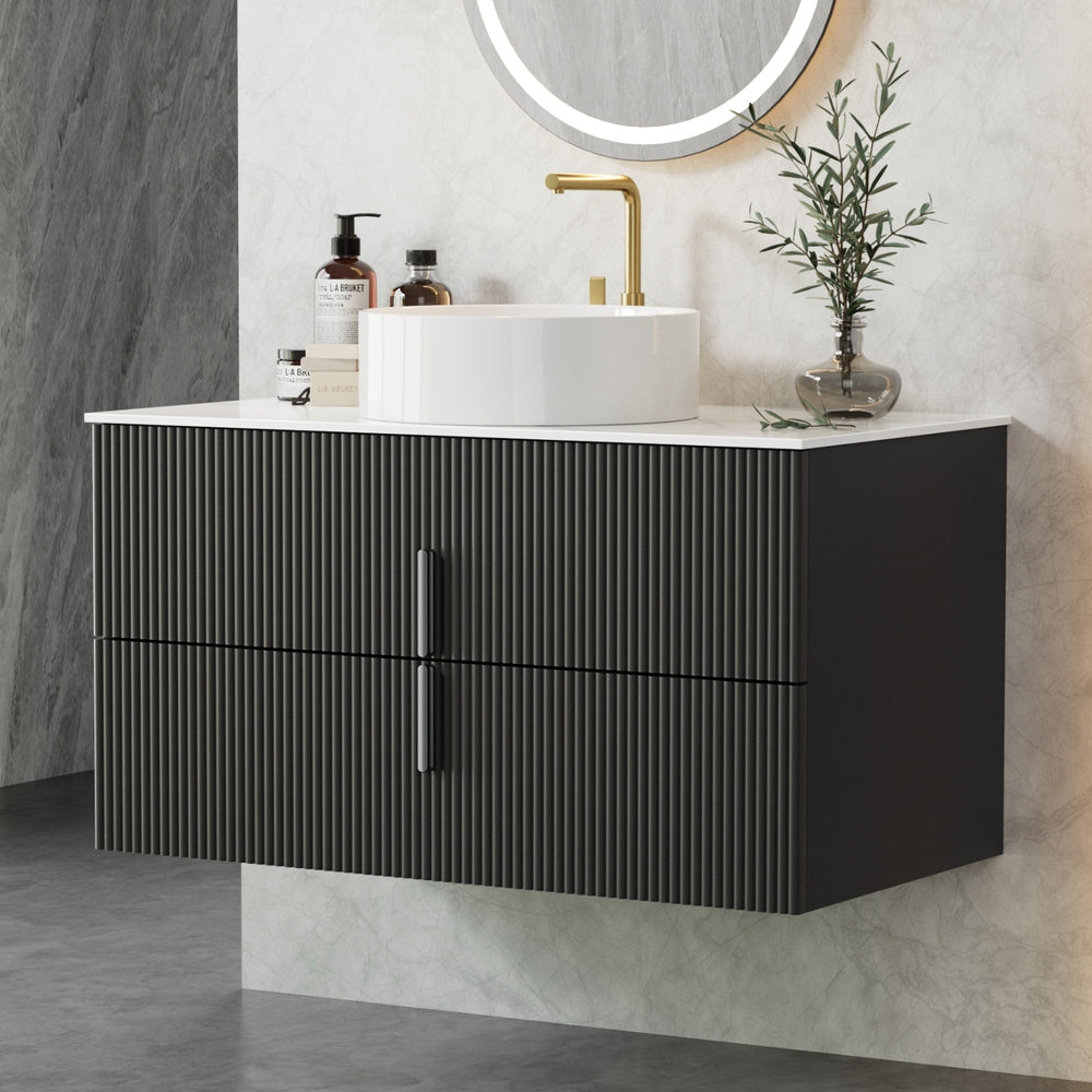 Cefito 900mm Bathroom Vanity Wall-Hung Black Timber