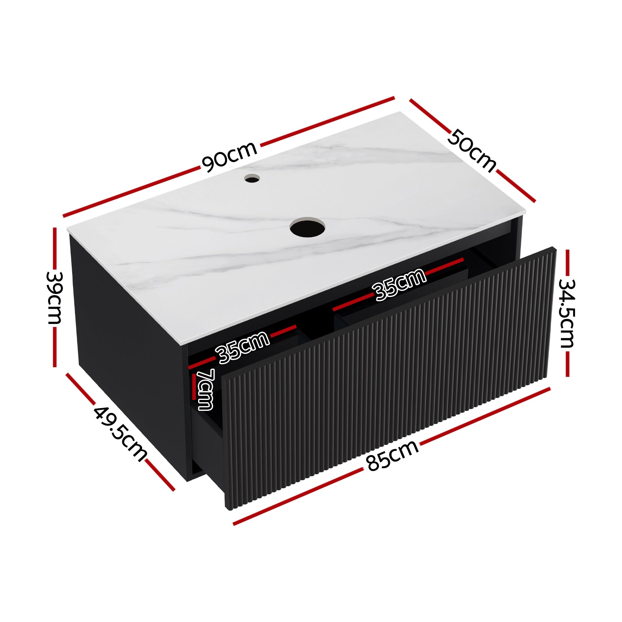 Cefito Vanity Unit 900mm Bathroom Cabinet Storage Wall Hung Grooved Timber Black