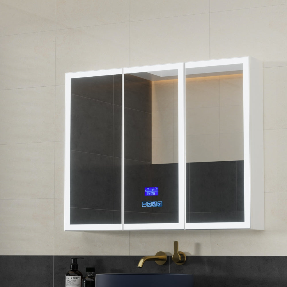 Bathroom Mirror Wall Cabinet LED Light Vanity Shaving Medicine Storage Organiser