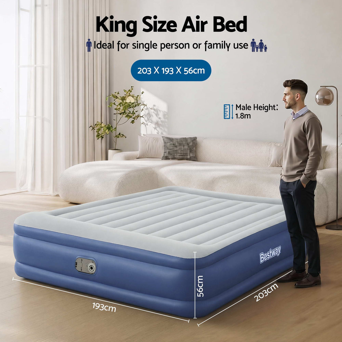 Bestway King Air Mattress with Built-in Pump, 56cm