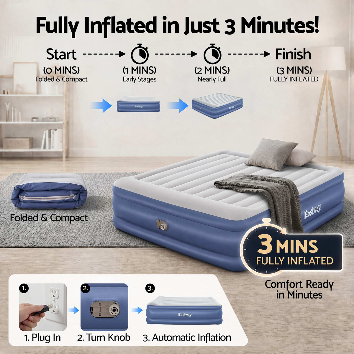 Bestway King Air Mattress with Built-in Pump, 56cm