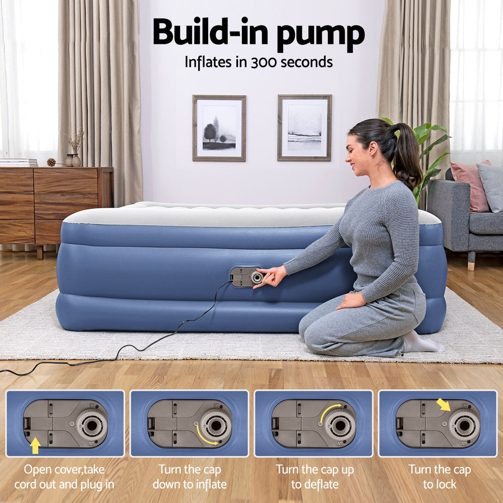 Comfort Quest King Air Mattress Inflatable Bed 56cm Blue