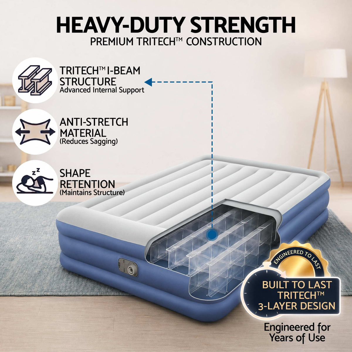 Bestway Queen Air Mattress with Built-in Pump Inflatable Bed 46cm