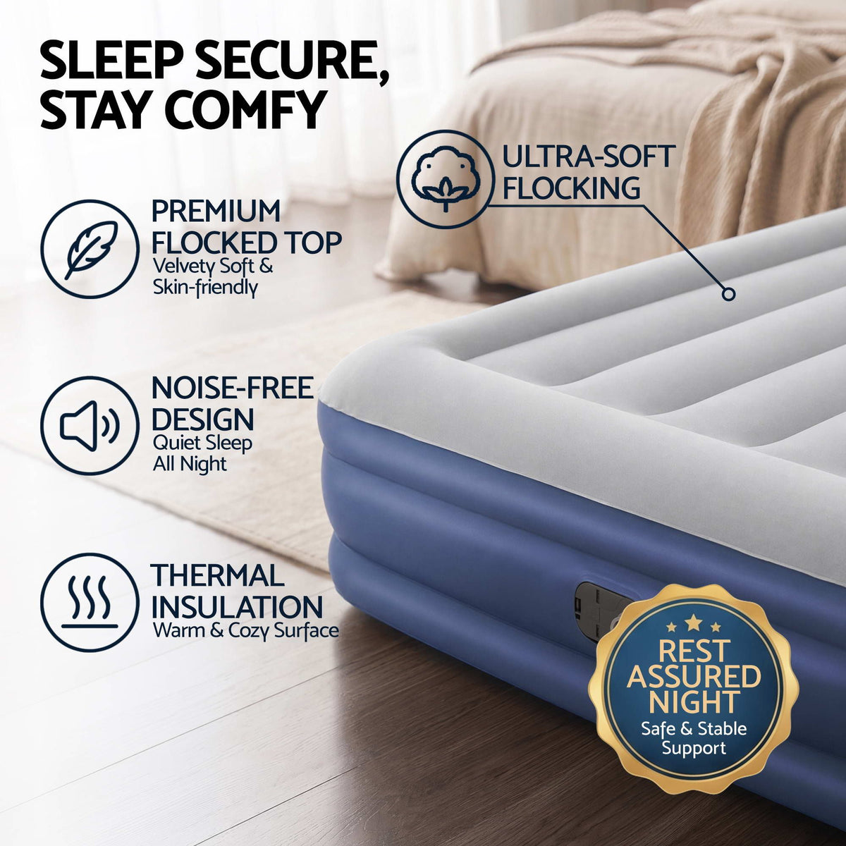 Bestway Queen Air Mattress with Built-in Pump Inflatable Bed 46cm
