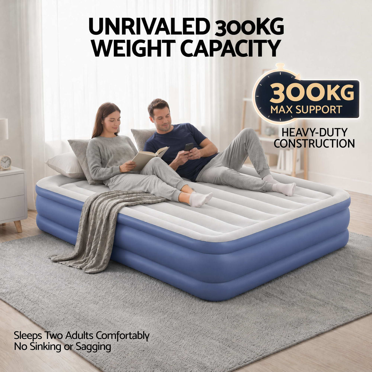 Bestway Queen Air Mattress with Built-in Pump Inflatable Bed 46cm