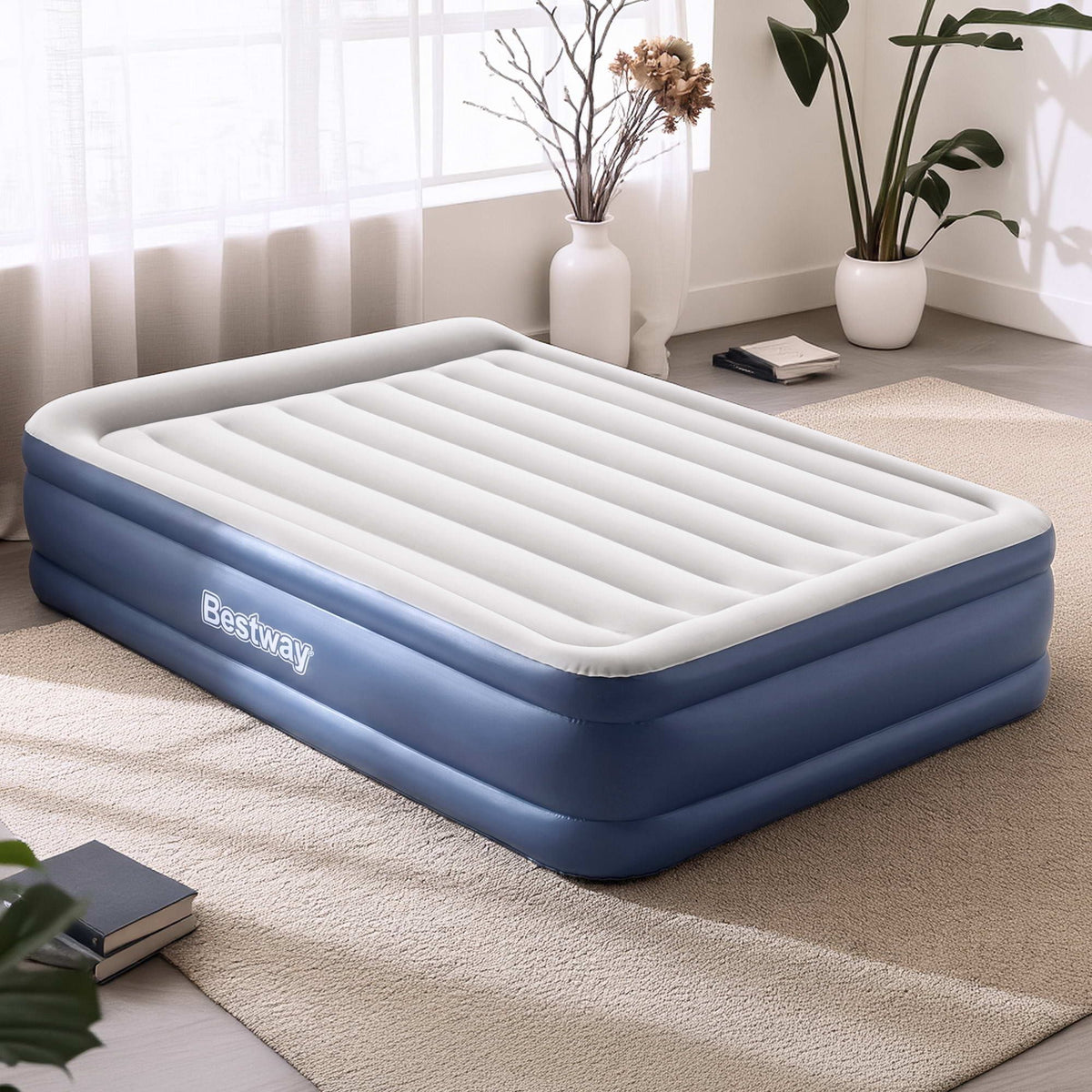 Bestway Queen Air Mattress with Built-in Pump Inflatable Bed 46cm