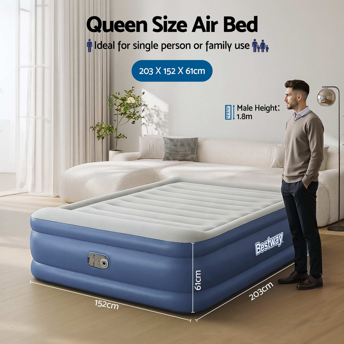 Bestway Queen Air Mattress with Built-in Pump 61cm