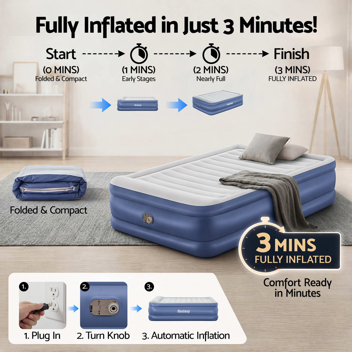 Bestway Queen Air Mattress with Built-in Pump 61cm