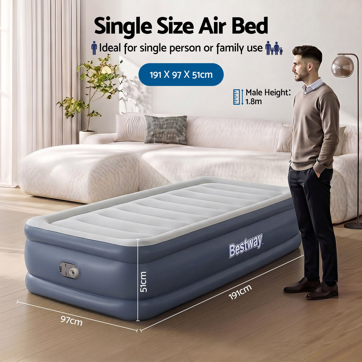 Bestway Single Air Mattress with Built-in Pump 51cm