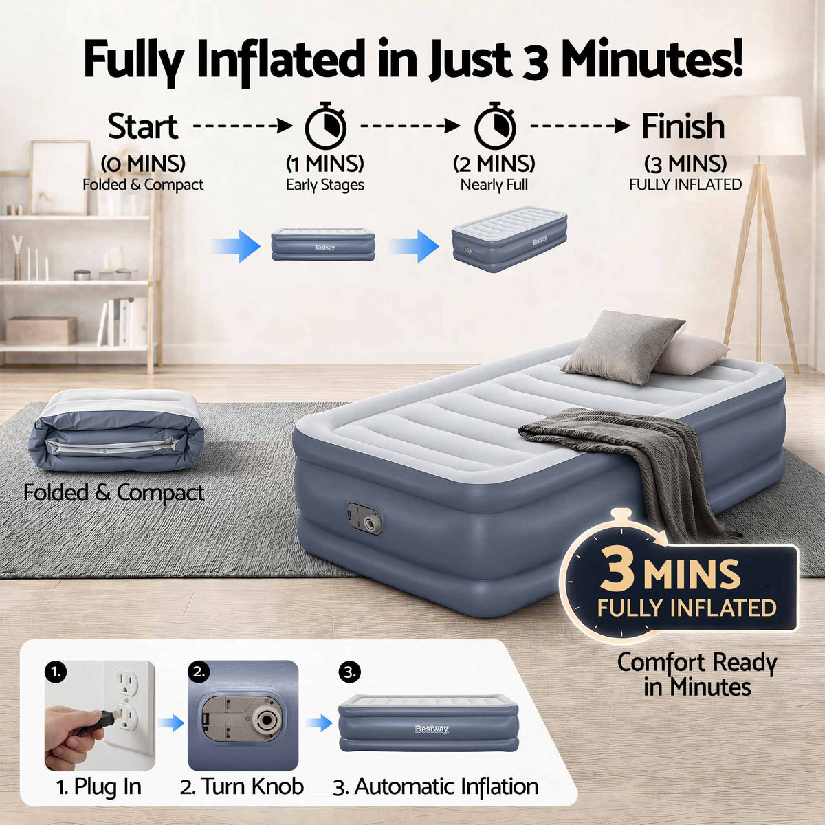 Bestway Single Air Mattress with Built-in Pump 51cm