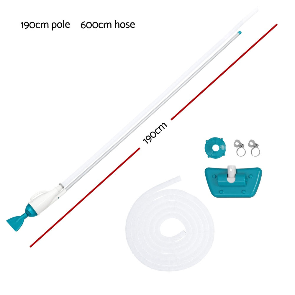 AquaPristine Pool Vacuum 6m Hose 1.9m Aluminium Pole 2 Cleaning Heads