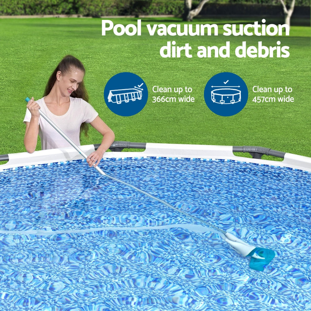 AquaPristine Pool Vacuum 6m Hose 1.9m Aluminium Pole 2 Cleaning Heads