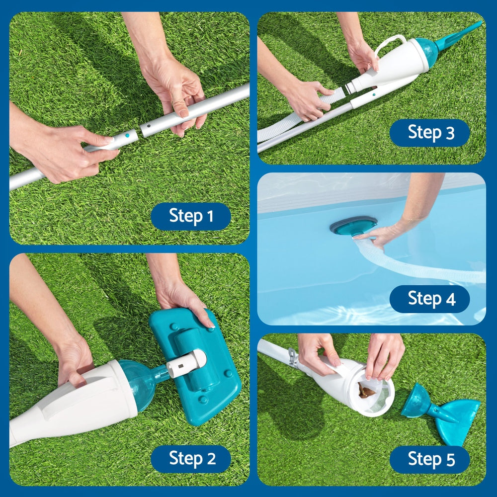 AquaPristine Pool Vacuum 6m Hose 1.9m Aluminium Pole 2 Cleaning Heads