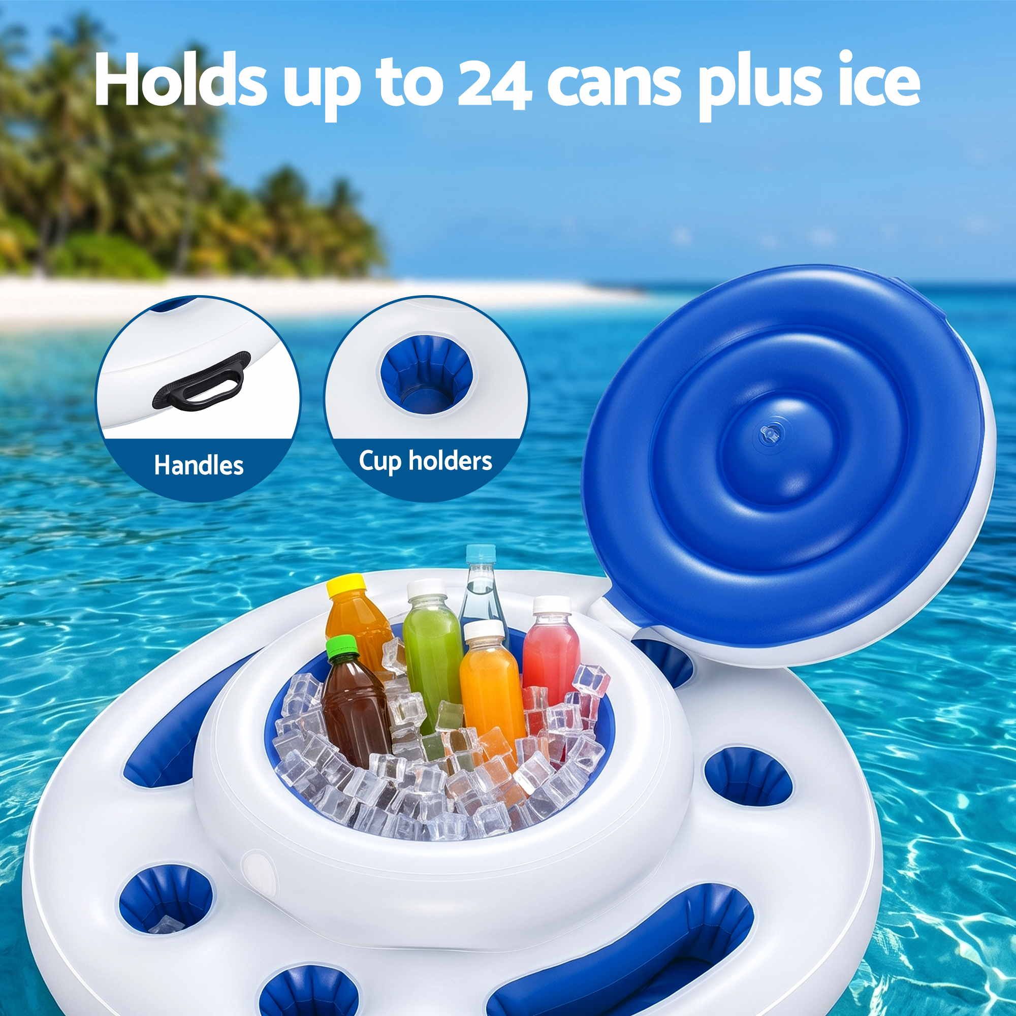 Bestway Inflatable Floating Cooler with Cup Holders for Pool Holds 24 Cans