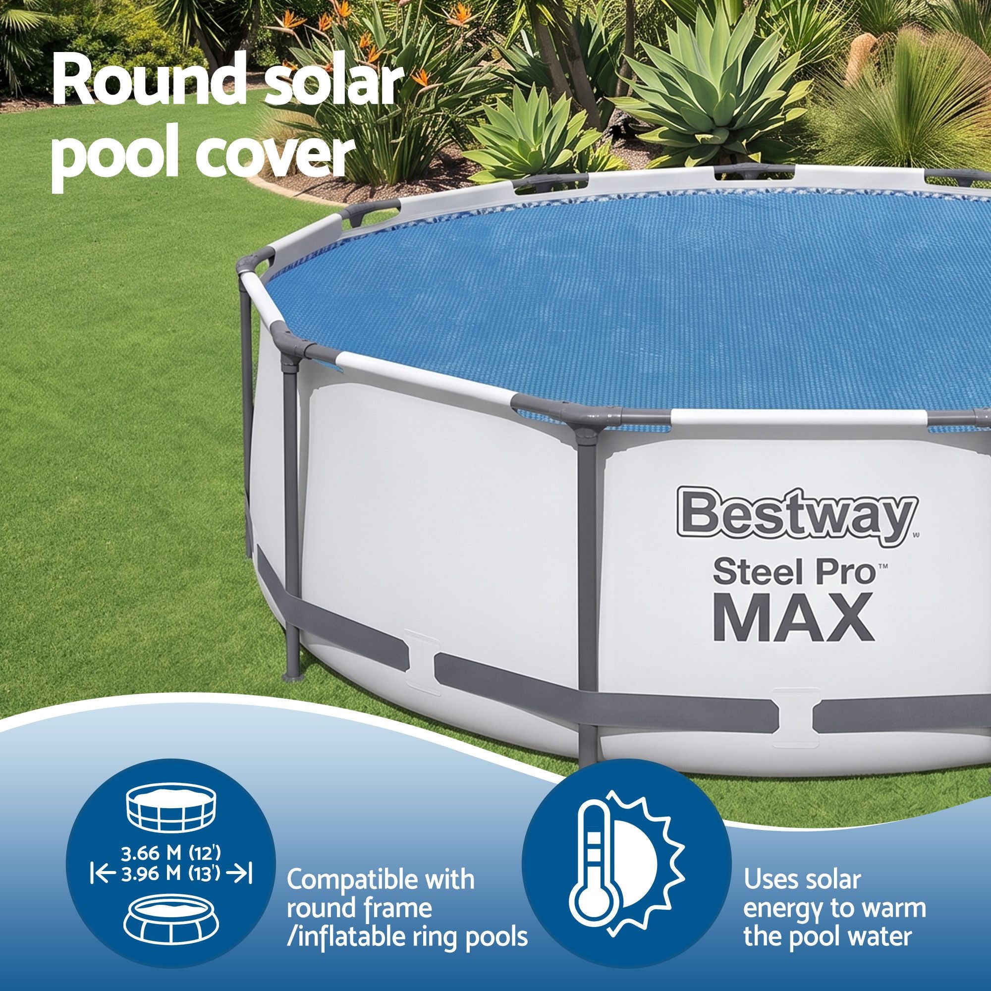 Bestway Pool Cover Solar Fits 3.66m Round Above Ground Swimming Pool Blanket