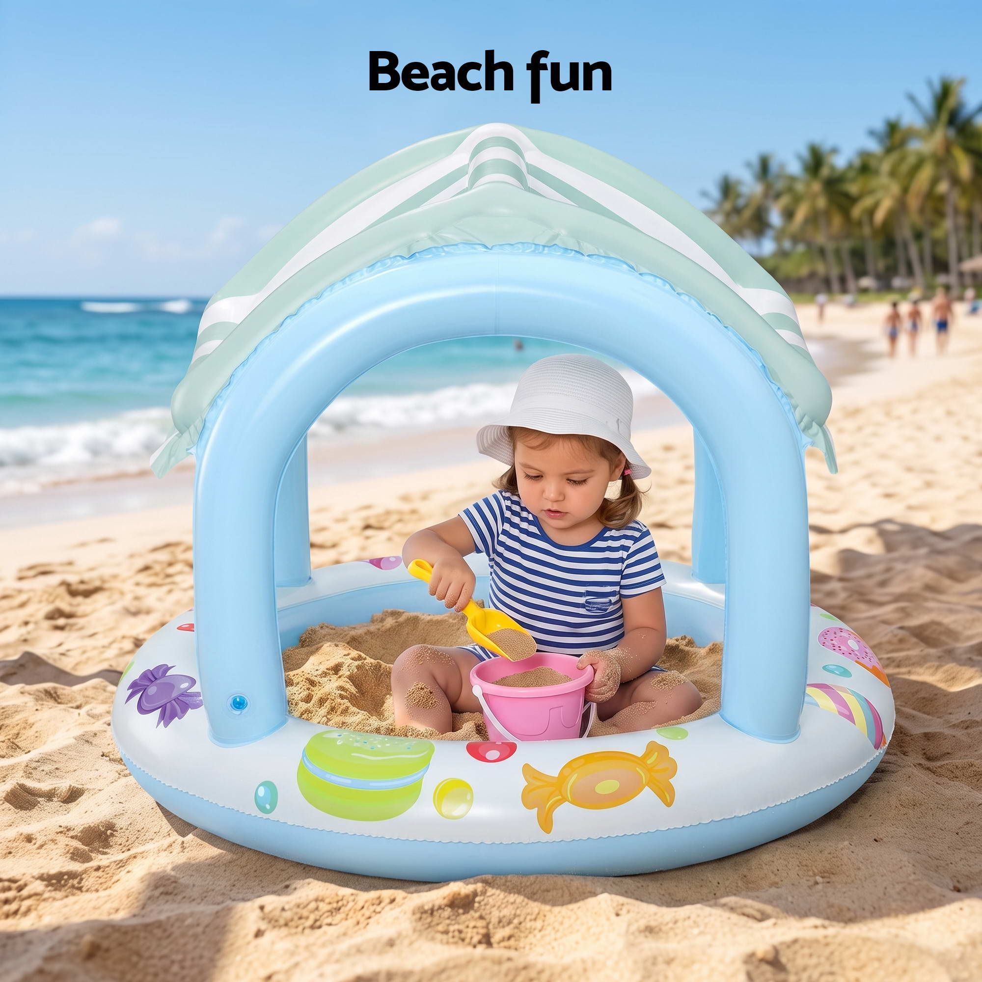 Bestway Inflatable Kids Pool with Sun Shade Candy Theme 104x84cm