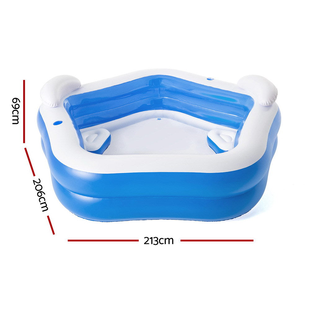 Bestway Kids Inflatable Pool 213x206cm Above Ground with Seats & Cup Holders