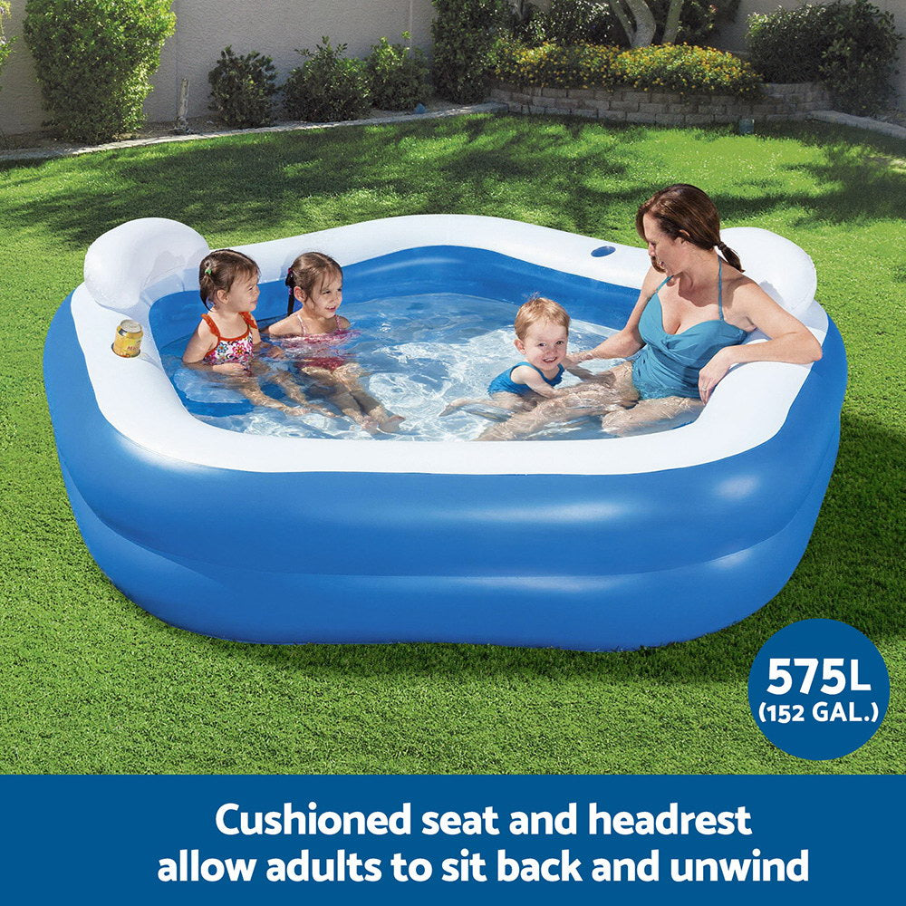 Bestway Kids Inflatable Pool 213x206cm Above Ground with Seats & Cup Holders