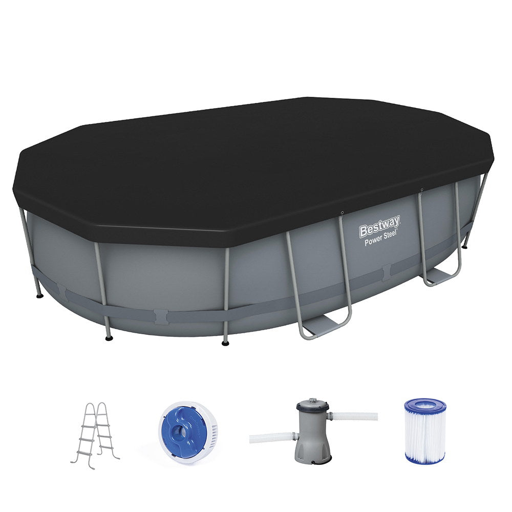 Bestway 488x305x107cm Steel Frame Swimming Pool Set Grey