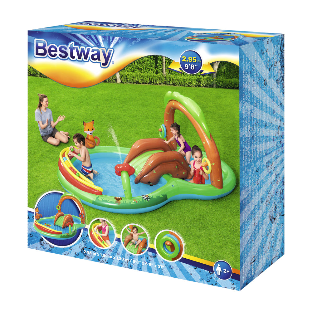 Friendly Woods Kids Inflatable Pool 295x199x130cm with Slide and Sprinkler