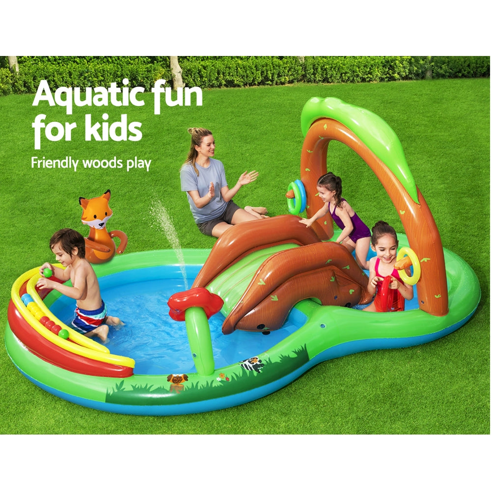 Friendly Woods Kids Inflatable Pool 295x199x130cm with Slide and Sprinkler