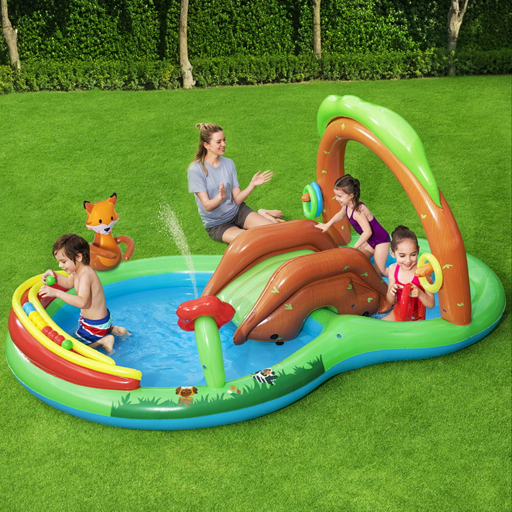 Friendly Woods Kids Inflatable Pool 295x199x130cm with Slide and Sprinkler