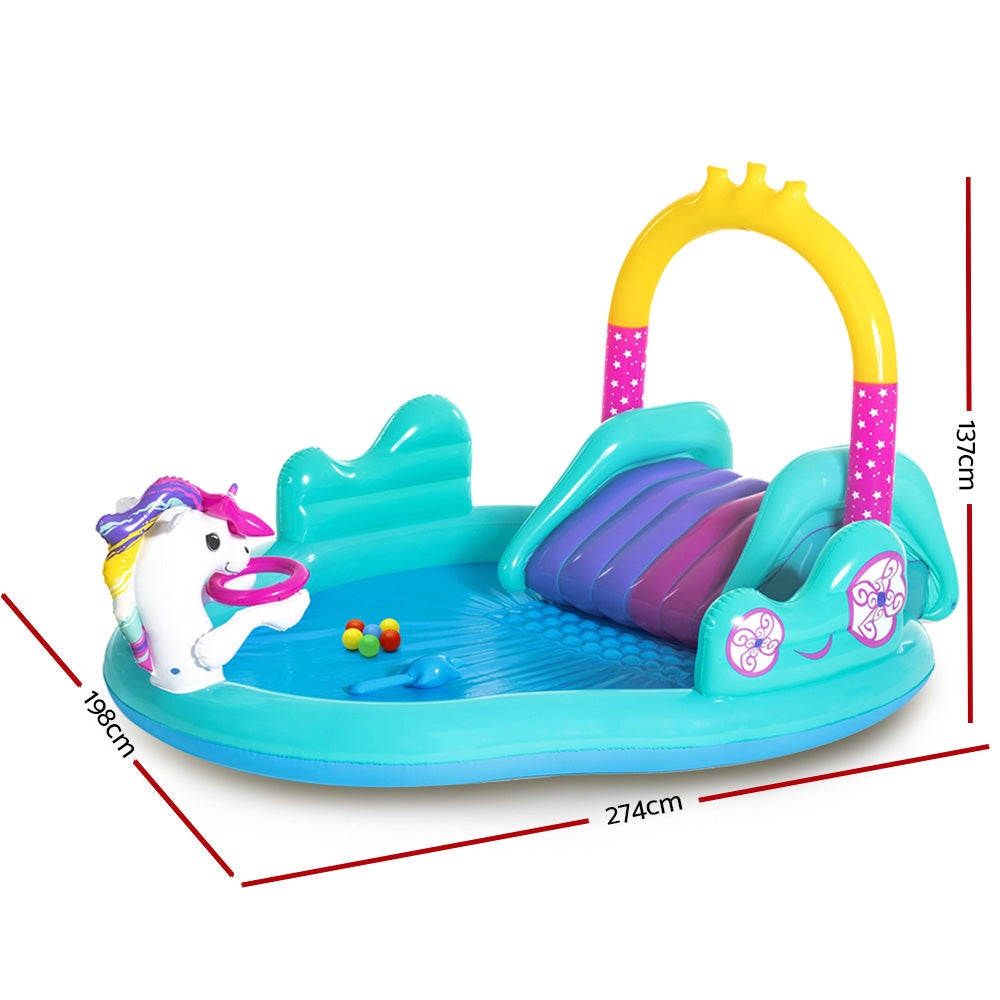 Unicorn Slide Inflatable Kids Pool 220L Water Play Set