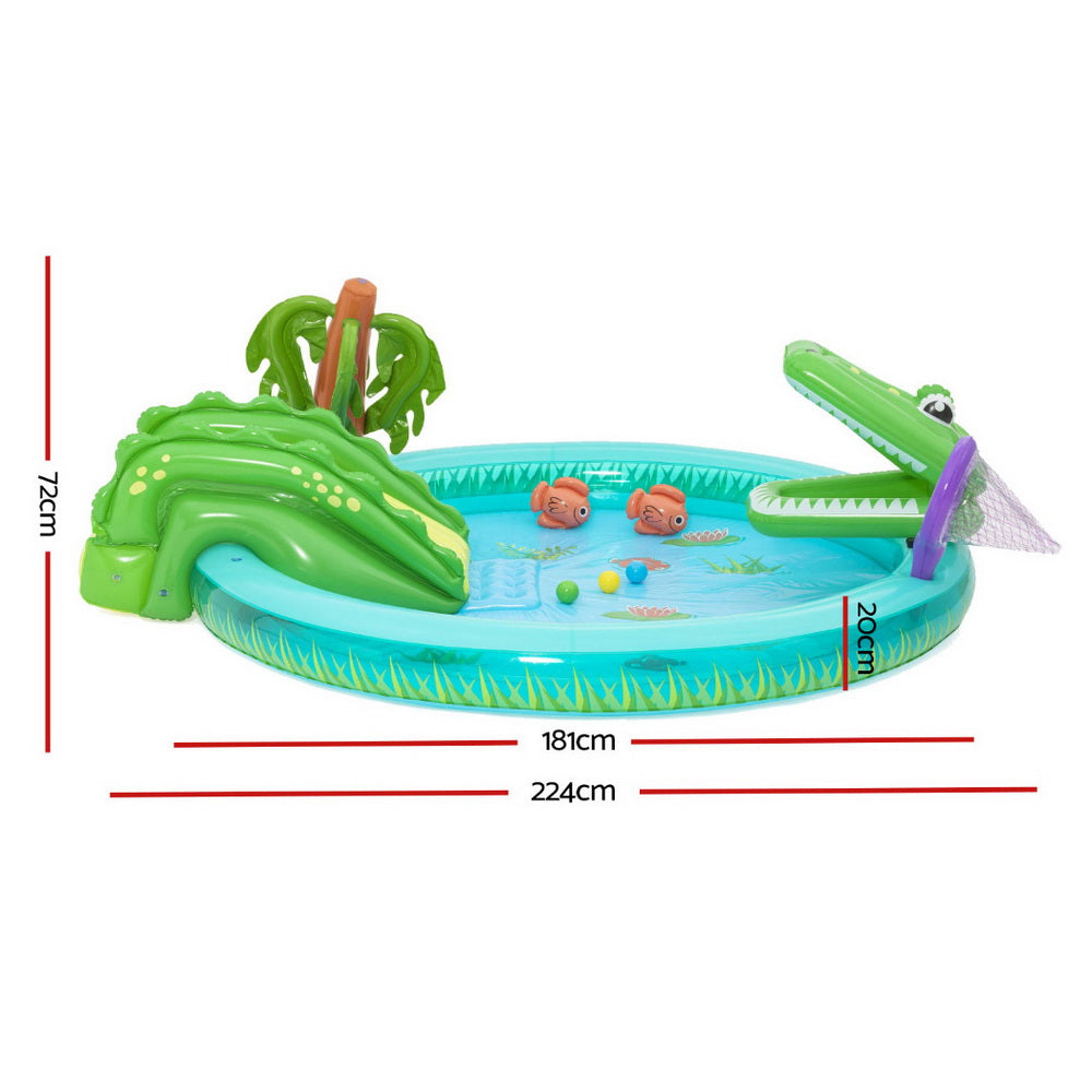 Fantastic Crocodile Kids Inflatable Play Pool with Slide and Fishing Net