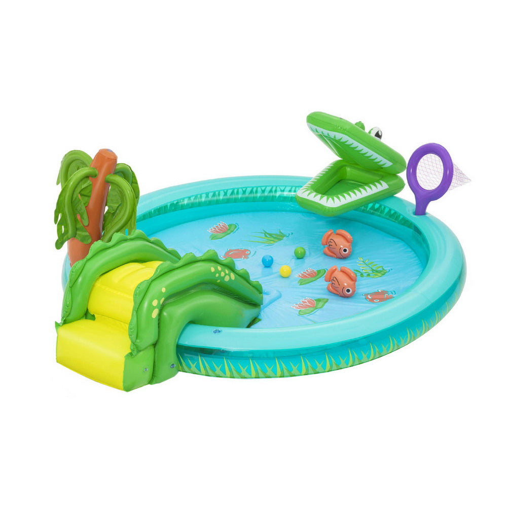 Fantastic Crocodile Kids Inflatable Play Pool with Slide and Fishing Net