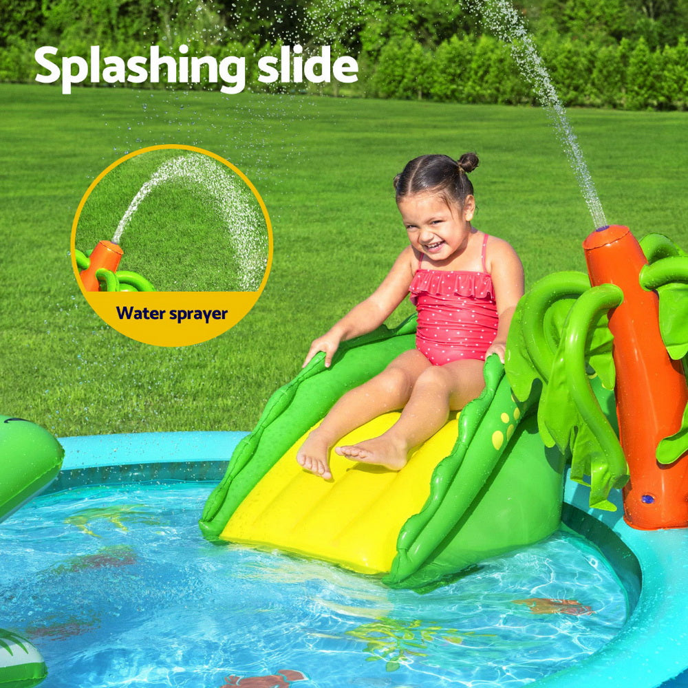 Fantastic Crocodile Kids Inflatable Play Pool with Slide and Fishing Net