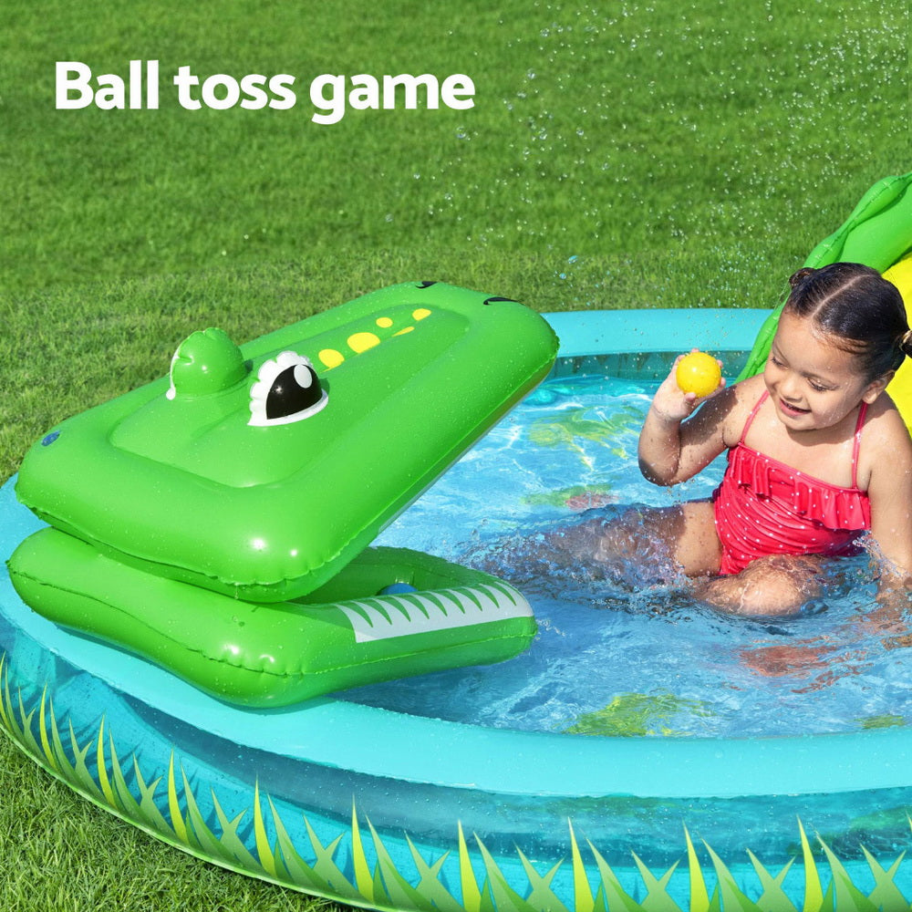 Fantastic Crocodile Kids Inflatable Play Pool with Slide and Fishing Net