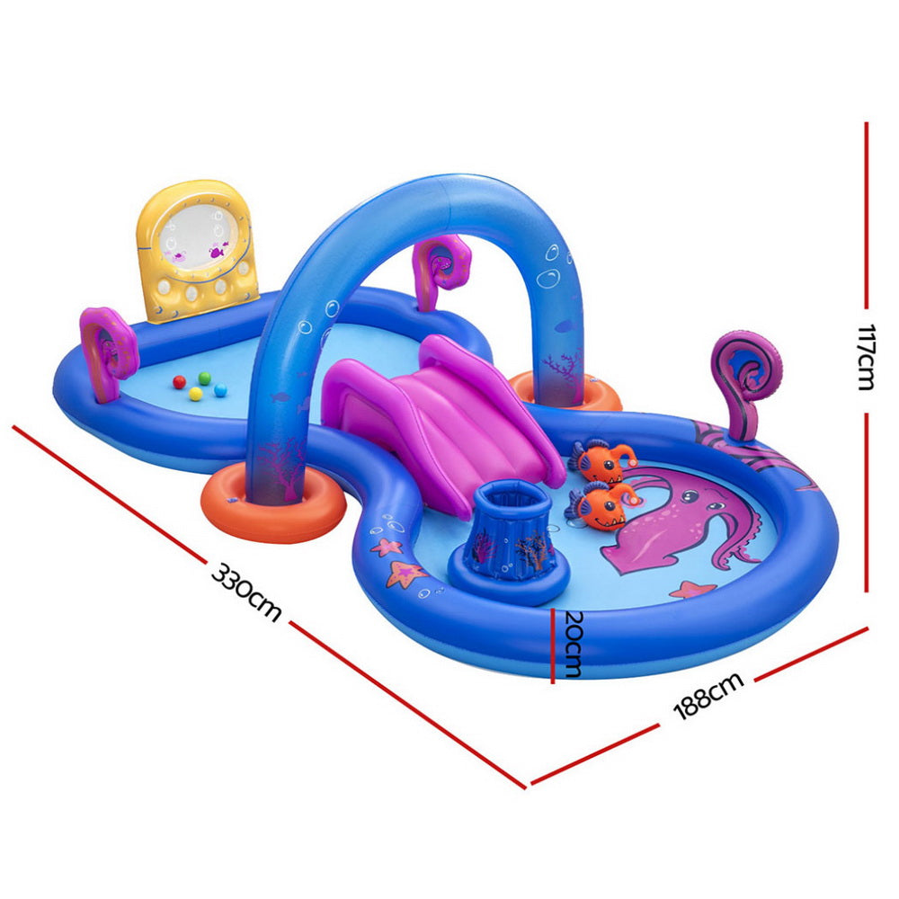 Fantastic Splash Kids Inflatable Pool with Slide & Ball Toss Coral Basket