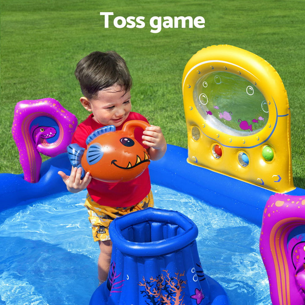 Fantastic Splash Kids Inflatable Pool with Slide & Ball Toss Coral Basket