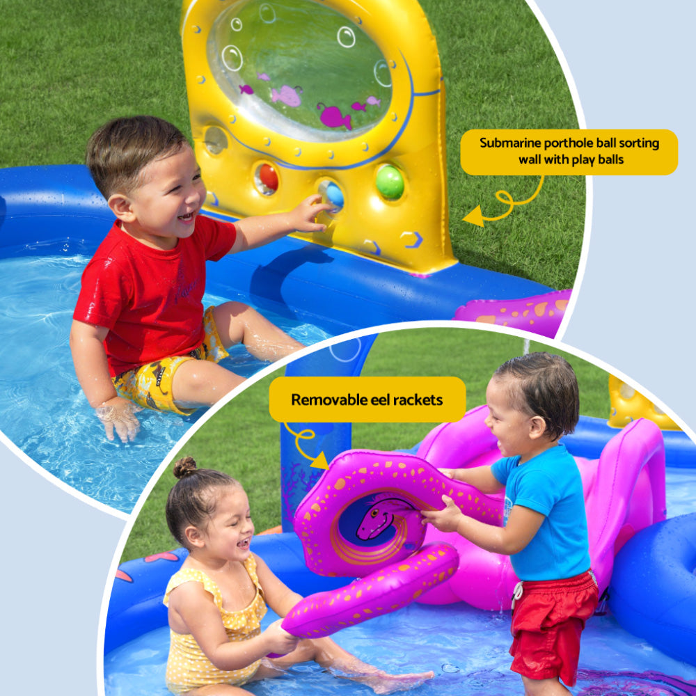 Fantastic Splash Kids Inflatable Pool with Slide & Ball Toss Coral Basket
