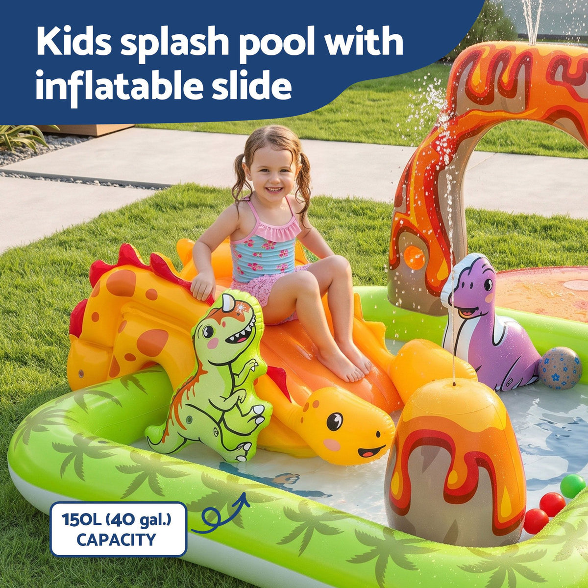 Bestway Dinosaur Kids Pool with Slide and Volcano 262cm x 188cm
