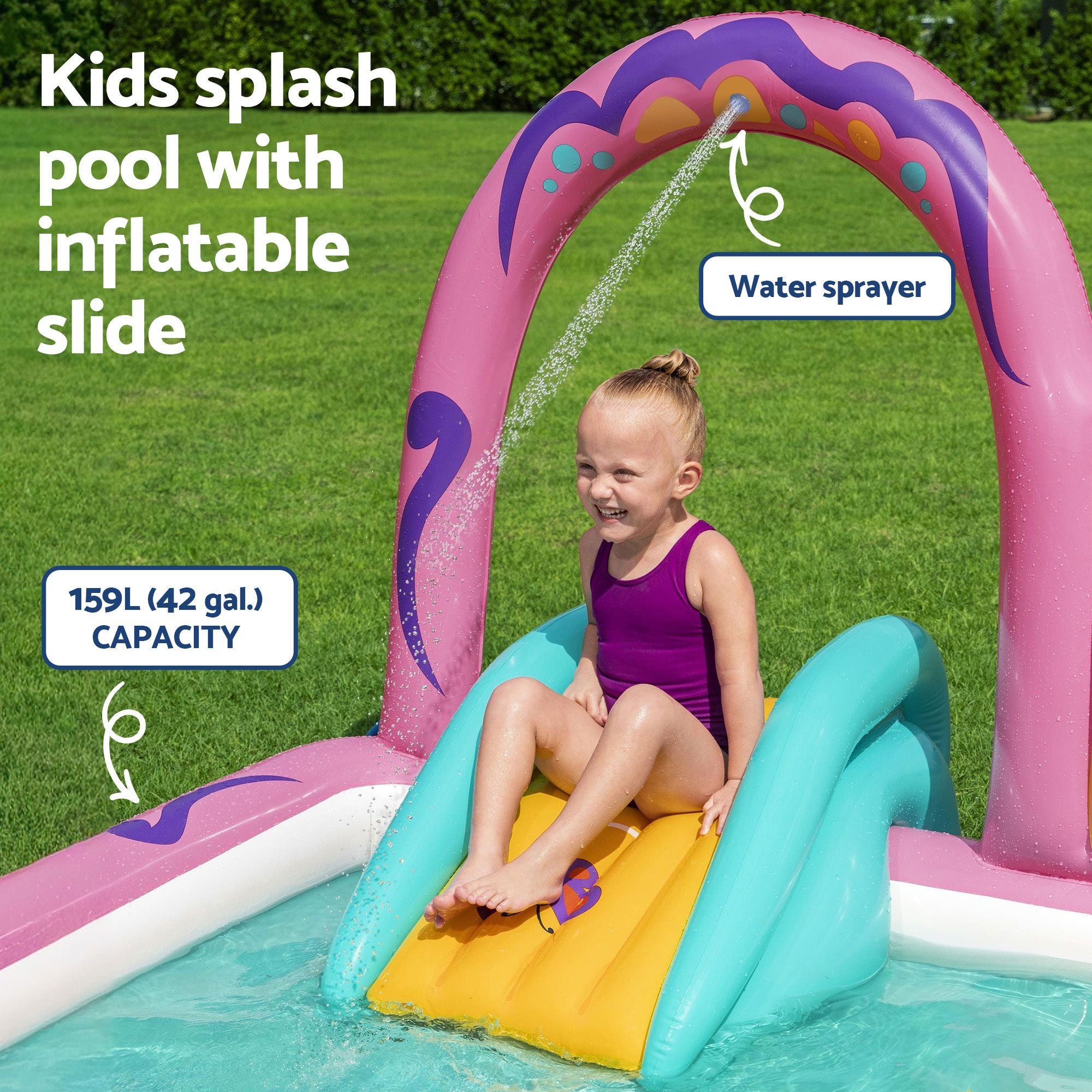 Bestway Inflatable Butterfly Kids Play Pool Park with Slide 180cm Pink