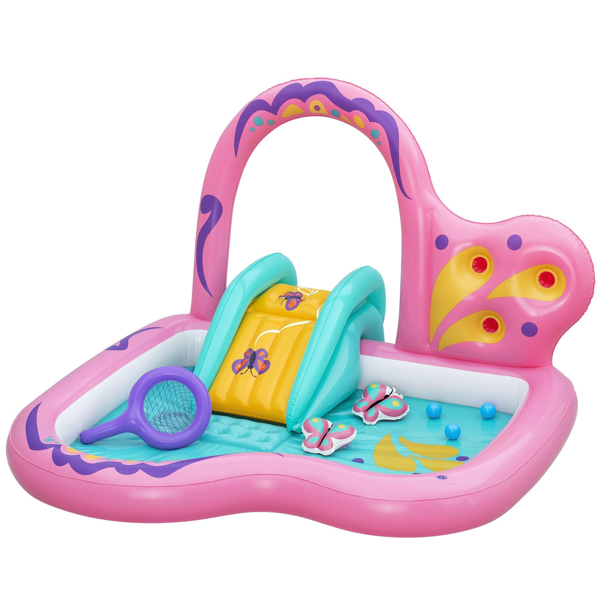 Bestway Inflatable Butterfly Kids Play Pool Park with Slide 180cm Pink