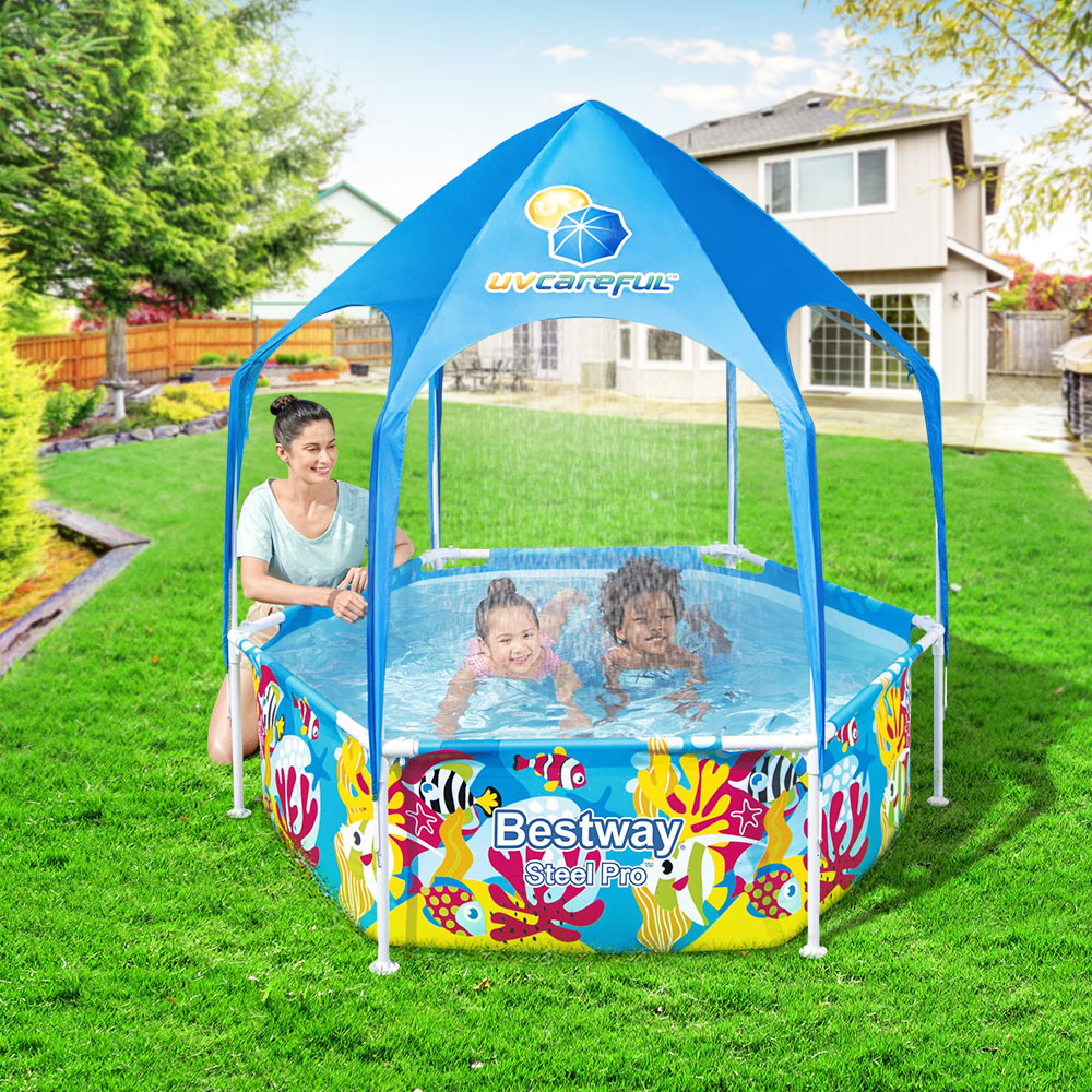 Steel Pro Kids Pool 183x51cm Play Pool Canopy Mist Head