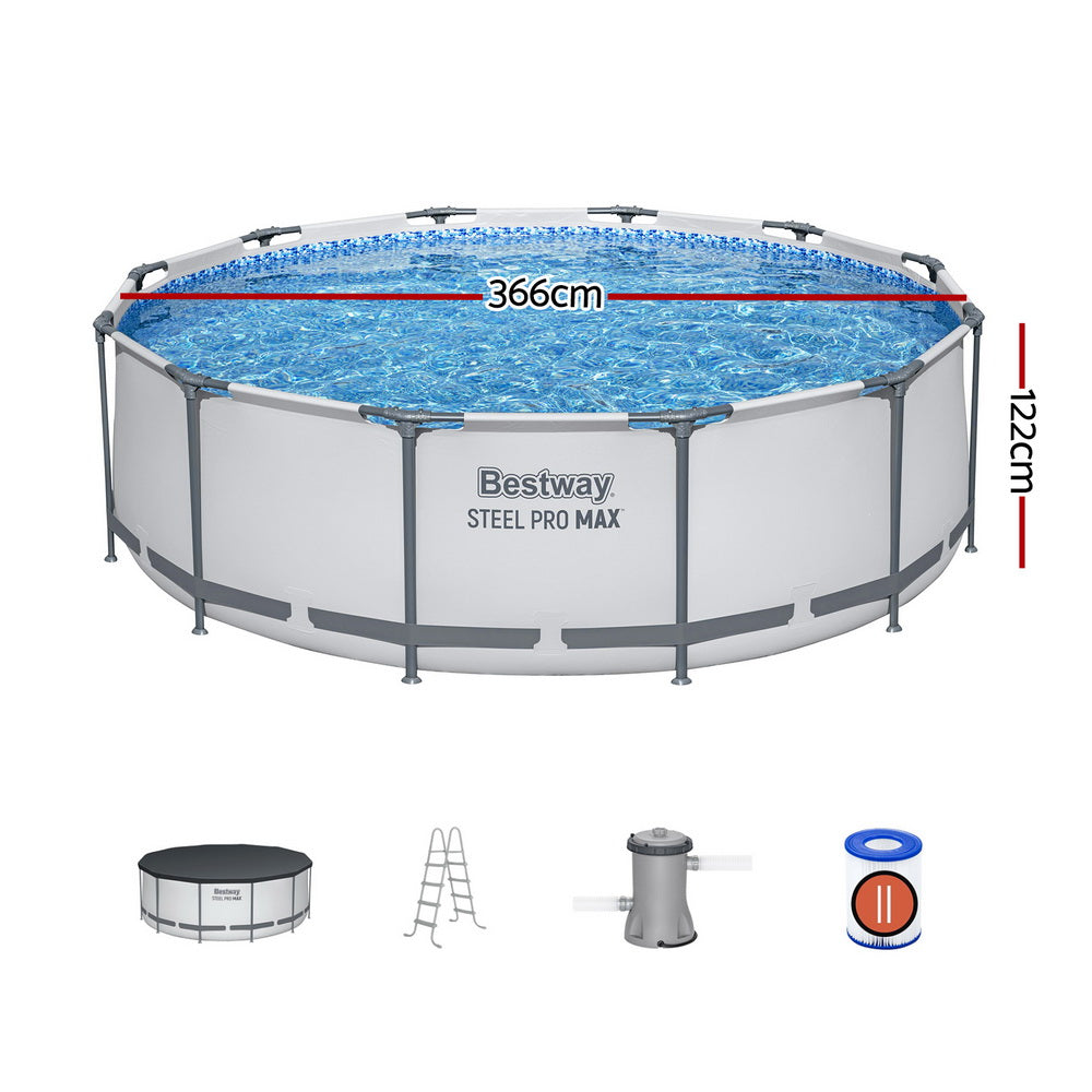 Steel Pro MAX 366cm Round Above Ground Pool with Filter Pump, Cover & Ladder