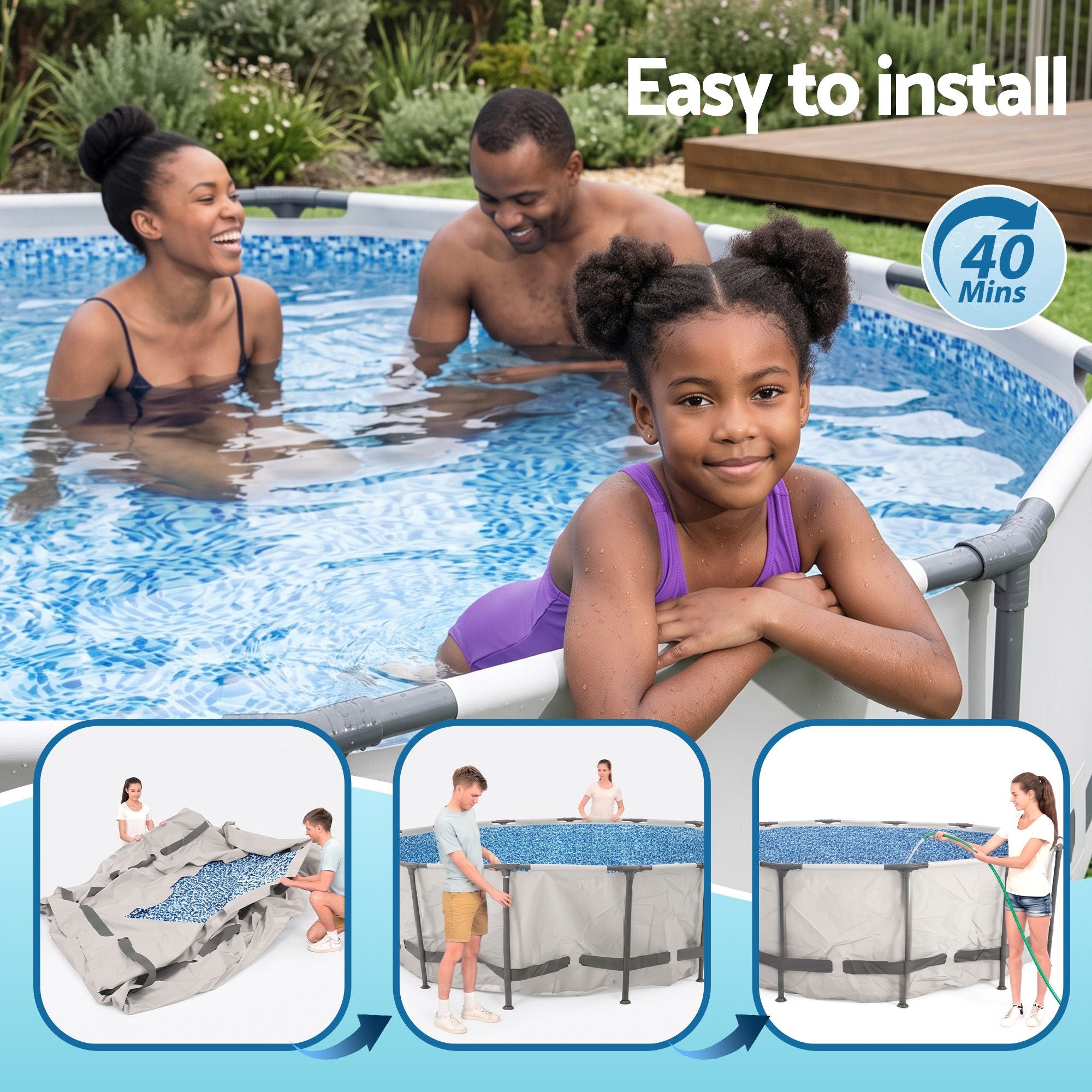 Bestway 427CM Swimming Pools Steel Above Ground Round Backyard Pool Set White