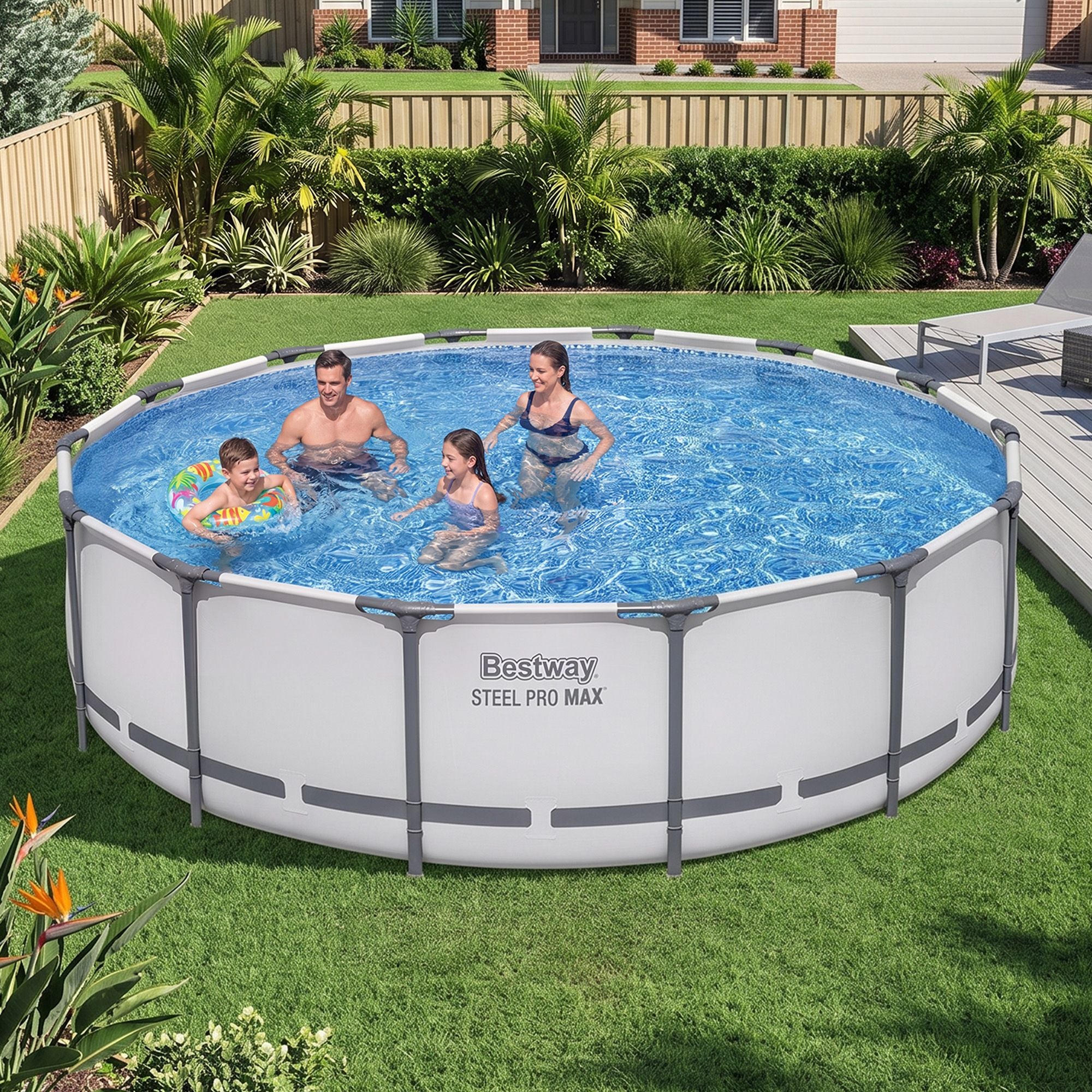 Bestway Swimming Pools 427cm x 107cm Steel Above Ground Round Backyard Pool Set White