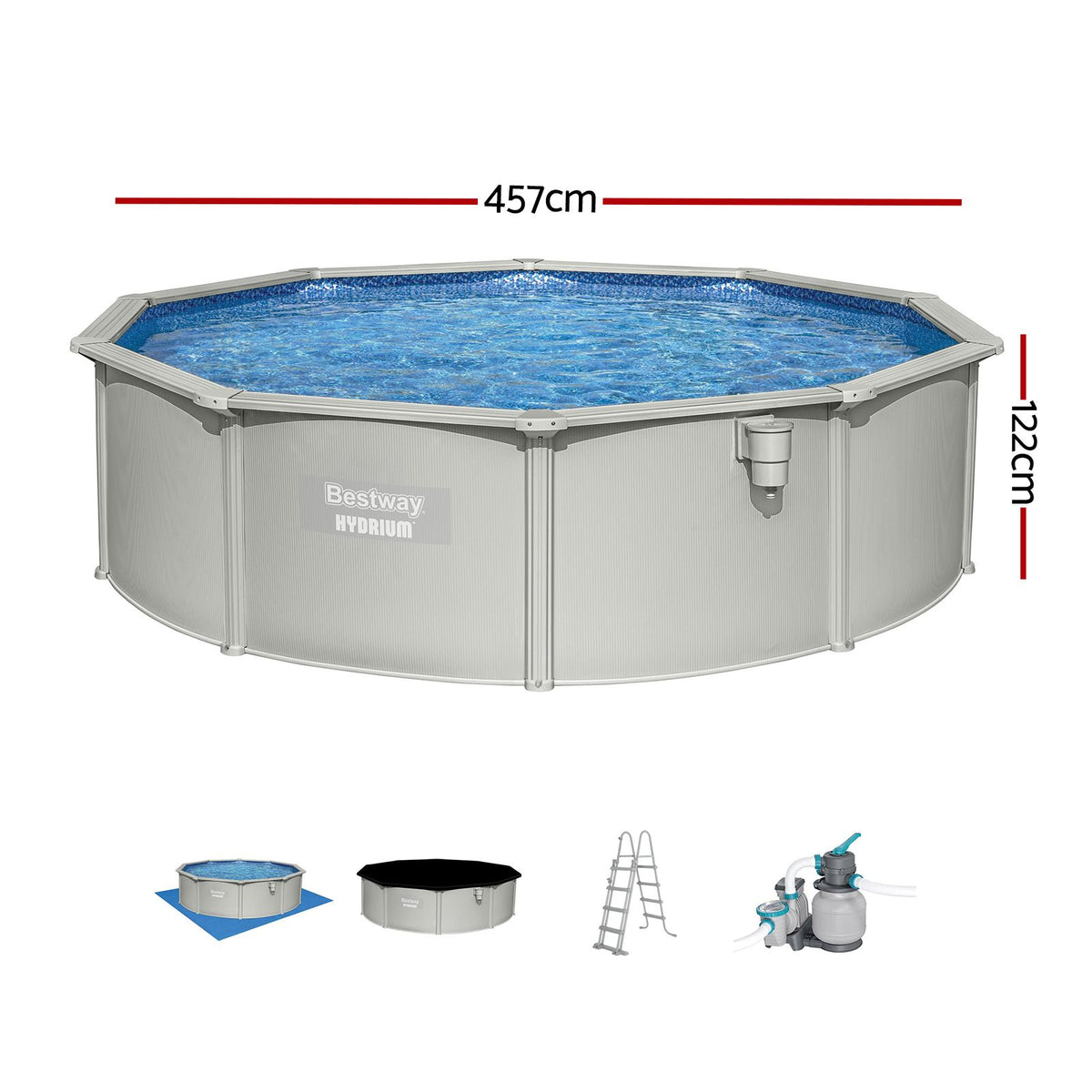 Hydrium Steel Frame Round Pool Set 457cm with Filter Pump and Ladder