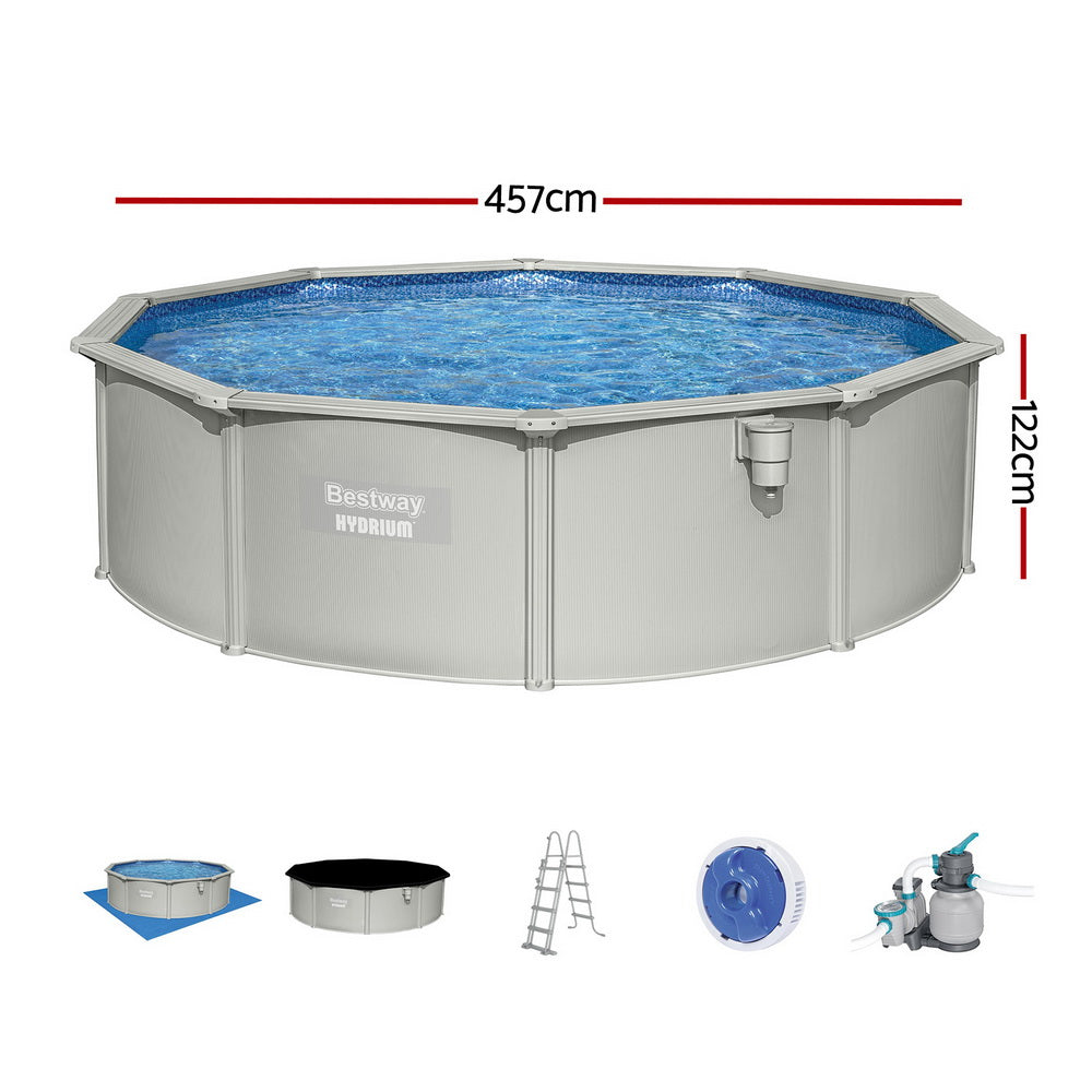 Hydrium 457cm Round Steel Frame Pool Set 17430L Grey